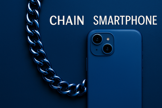 Generate banner , fashion chain and phone in blue colour