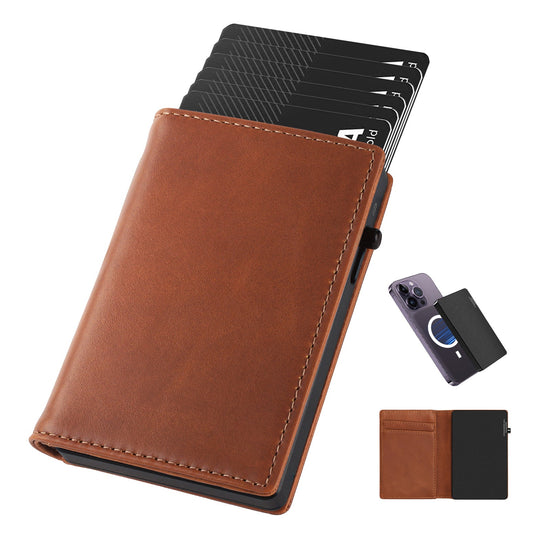 TOYFID Aluminum Alloy Wallet With Genuine Leather Cover Men&