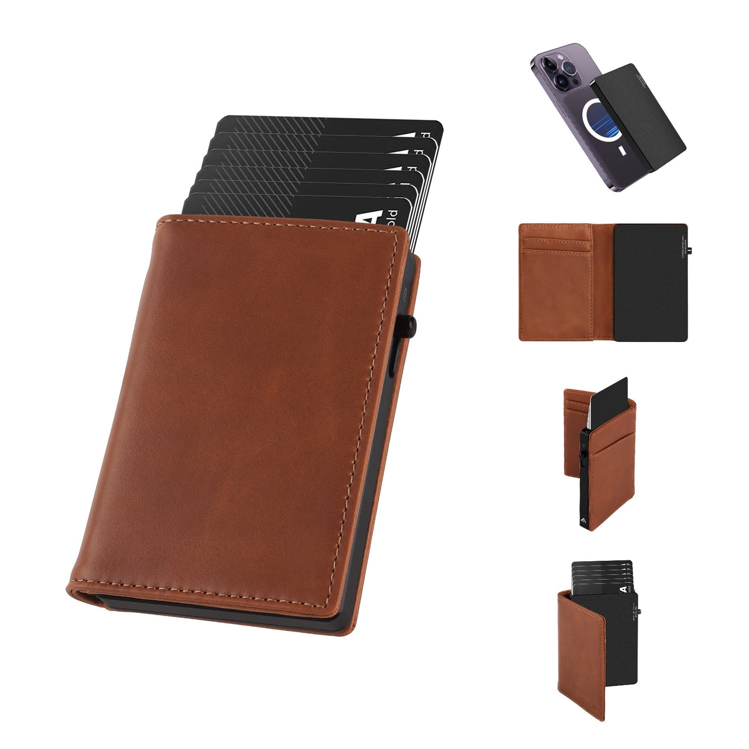 TOYFID Aluminum Alloy Wallet With Genuine Leather Cover Men&