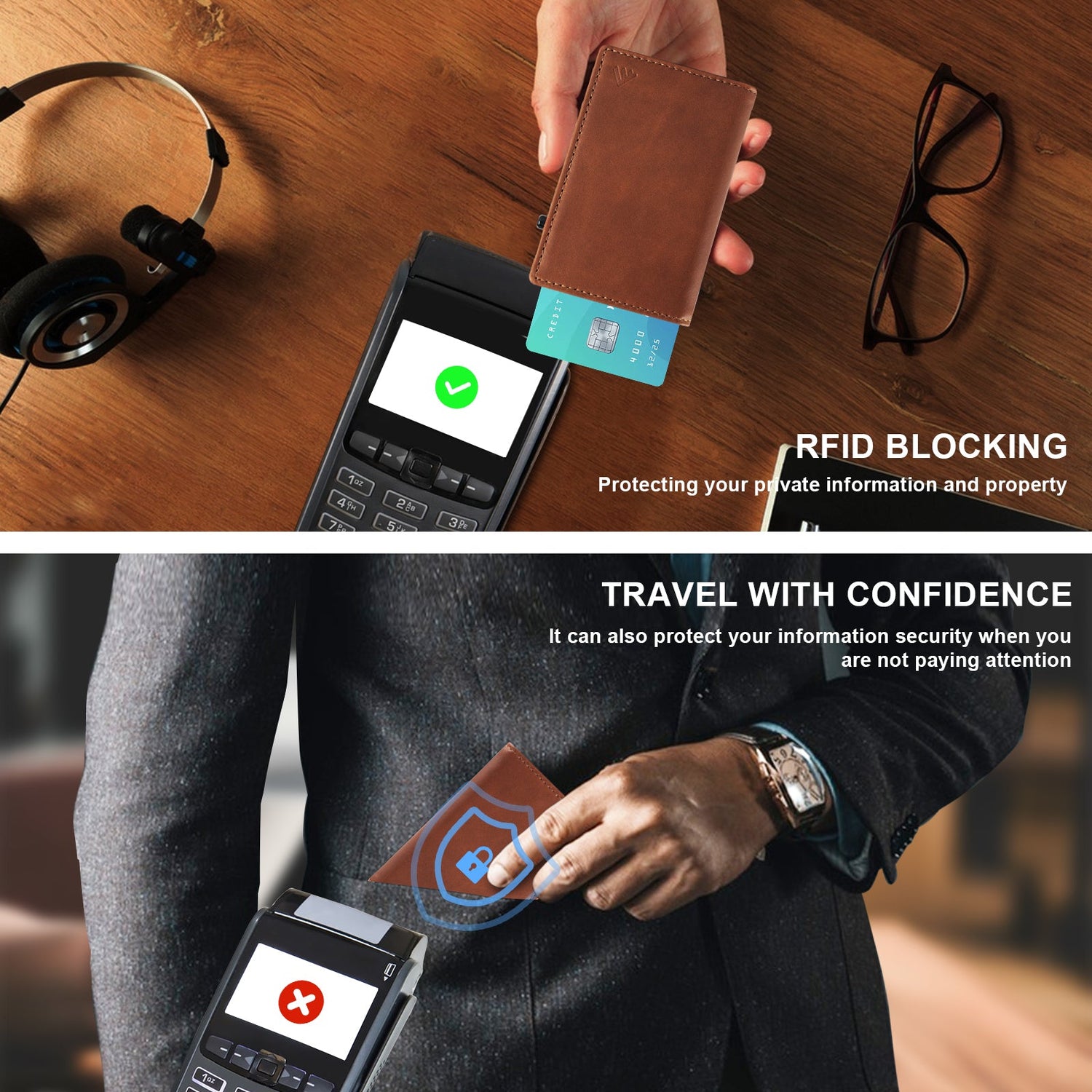 TOYFID Aluminum Alloy Wallet With Genuine Leather Cover Men&