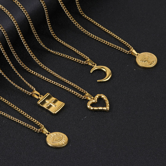 Simple Moon Titanium Steel Heart Necklace For Men